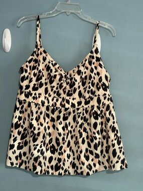 Kona Sol Animal Print One-Piece Swim Dress - Cream/Black/Brown